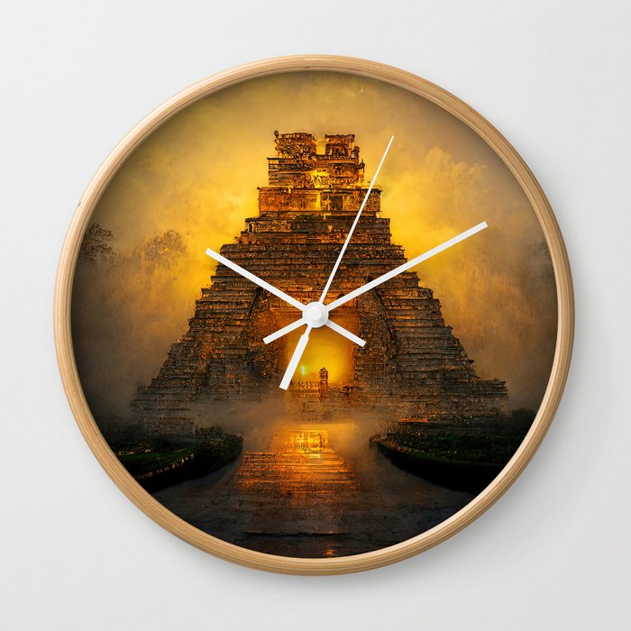 Ancient Mayan Temple Wall Clock