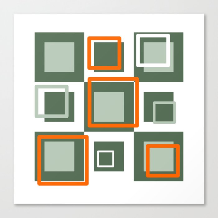 Modern Army Green Squares with Retro Vibes  Canvas Print