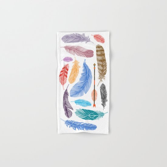 Feathers on White Hand & Bath Towel