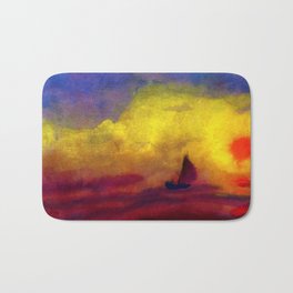 Sailboat and Red Sunset nautical landscape painting by Emil Nolde Bath Mat | Hawaii, Yacht, Ocean, Miami, Tahiti, Sailing, Redsunset, Australia, Italianriviera, Rhodeisland 