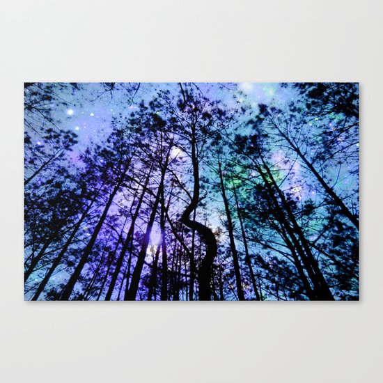 Black Trees Aqua Lavender Space Canvas Print