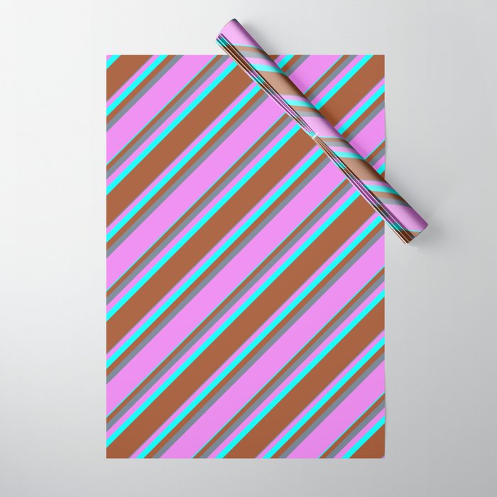 Slate Gray, Violet, Aqua & Sienna Colored Striped/Lined Pattern Wrapping Paper
