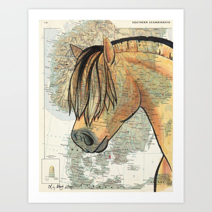 Fjord Horse On Vintage Map Art Print By Lizstaley Society6