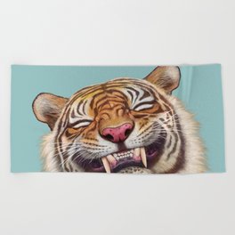 Smiling Tiger Beach Towel