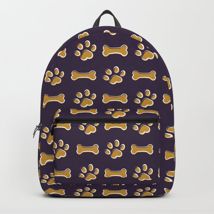 Dog Lover Paws and Bones Purple Violet Yellow Gold White Backpack