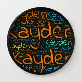 Kayden Wall Clock | Husband Merch Text, Colors First Name, Birthday Popular, Grandfather Nephew, Special Dad Daddy, Colorful Boyfriend, Horizontal America, Vidddie Publyshd, Hand Lettering Son, Wordcloud Positive 