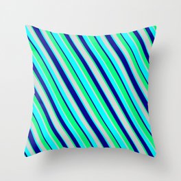 [ Thumbnail: Light Gray, Cyan, Dark Blue & Green Colored Lines Pattern Throw Pillow ]