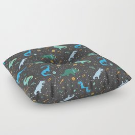 Dinosaurs in Space in Blue Floor Pillow