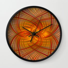 Red & Orange Symmetrical Twirl Digital Abstract Art Wall Clock