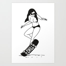 Chill Art Print | Woman, Drawing, Cool, Nude, Minimal, Digital, Skate, Pop Art, Urban, Funny 