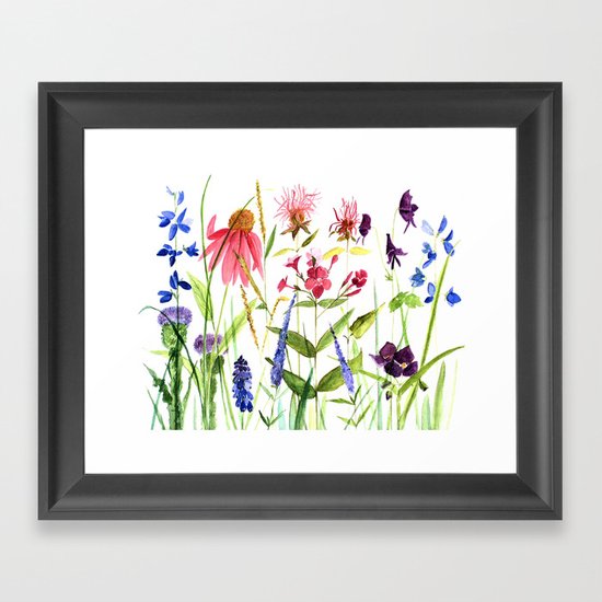 Botanical Colorful Flower Wildflower Watercolor Illustration Framed Art Print