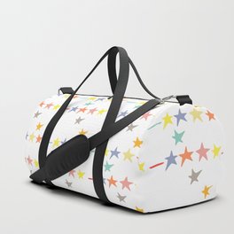 Multicolored doodle little falling stars and dashes on white pattern Duffle Bag