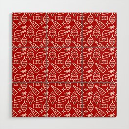 Christmas Pattern Red White Drawing Elements Wood Wall Art