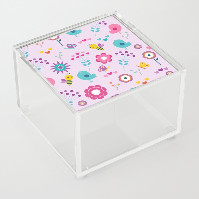 Flowers with Bees Birds and Butterflies Acrylic Box