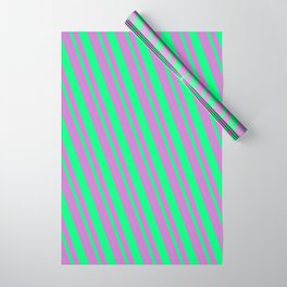 [ Thumbnail: Orchid & Green Colored Lined/Striped Pattern Wrapping Paper ]