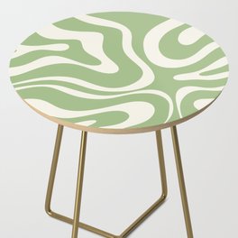 Modern Liquid Swirl Abstract Pattern in Light Sage Green and Cream Side Table