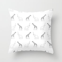 Elephant And Giraffe Throw Pillow