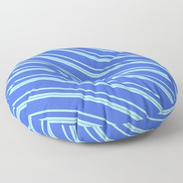 [ Thumbnail: Turquoise & Royal Blue Colored Lined Pattern Floor Pillow ]