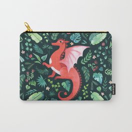 Tropical Dragon Carry-All Pouch | Monster, Magical, Palm, Aloha, Fern, Cute, Vines, Animal, Red, Banana 