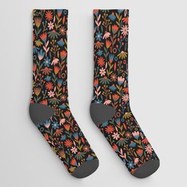 Exotic Midnight Floral Garden Socks
