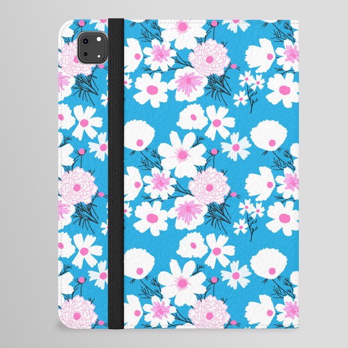 Modern Spring Wildflowers Turquoise Blue and Pink iPad Folio Case