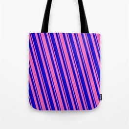 [ Thumbnail: Hot Pink & Blue Colored Lines/Stripes Pattern Tote Bag ]