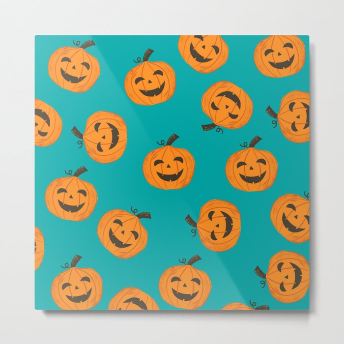 Spooky Pumpkin Halloween Pattern Metal Print