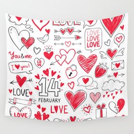 Valentine Doodle Wall Tapestry