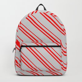[ Thumbnail: Light Grey and Red Colored Lines Pattern Backpack ]