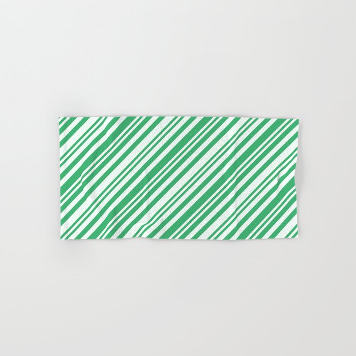 Mint Cream and Sea Green Colored Lines Pattern Hand & Bath Towel