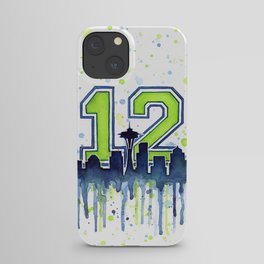 Seattle 12th Man Art Skyline Watercolor iPhone Case