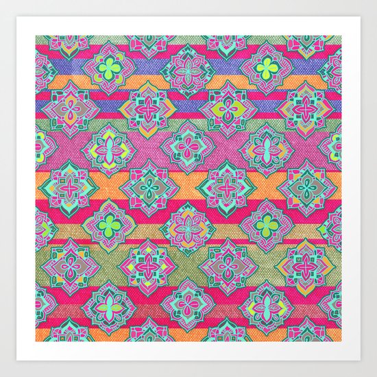 Color Pop Doodle Pattern in Peach, Pink, Purple & Emerald Green Art Print