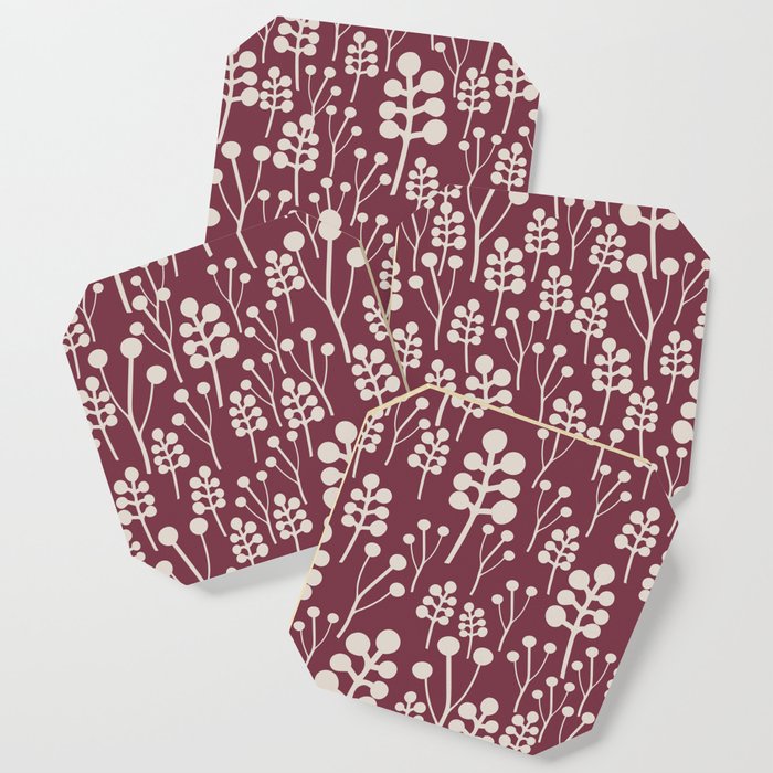 Beautiful red and white berry buds pattern  Coaster