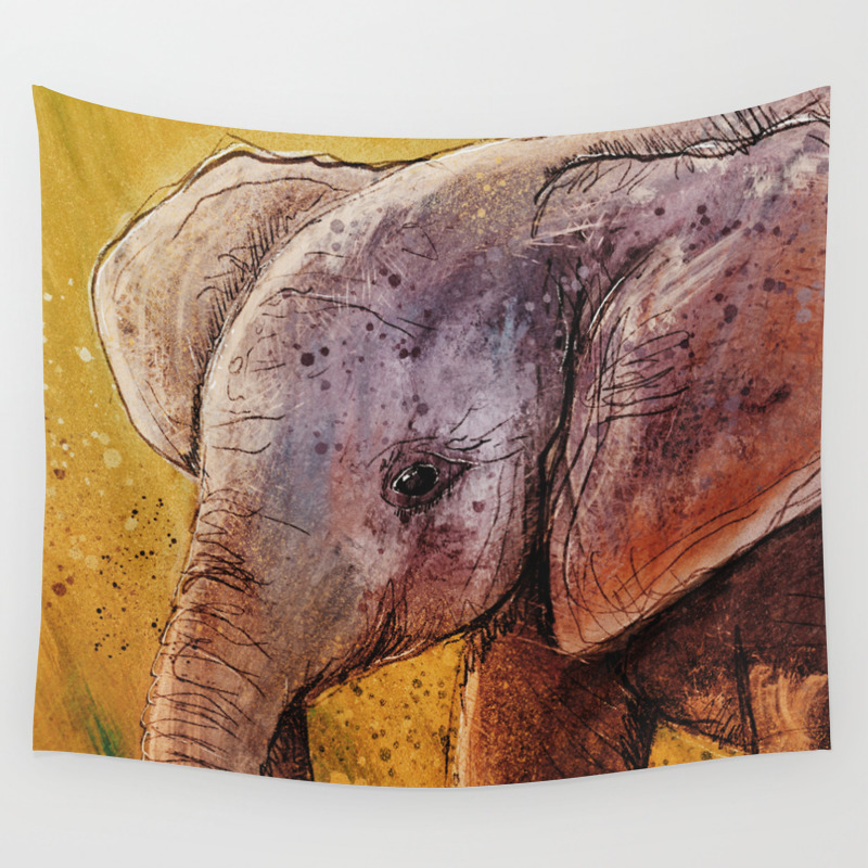 Baby Elephant Painting Wall Tapestry By Badlydrawnhands Society6