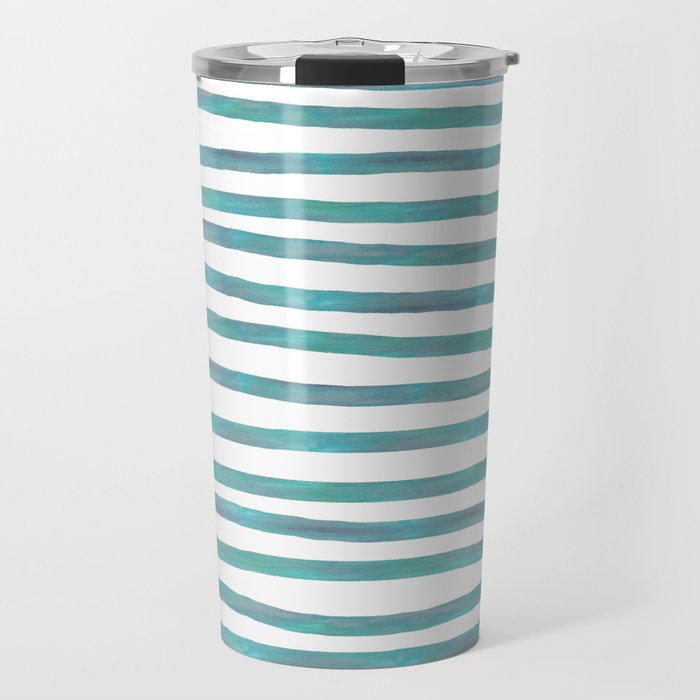Ocean Green Hand-painted Stripes Travel Mug
