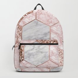 Rose gold dreaming - marble hexagons Backpack | Gem, Gradient, Hexagon, Rosegold, Ombre, Geometric, Graphicdesign, Honeycomb, Foil, Rose 