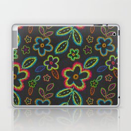 Embroidery imitation floral pattern on dark canvas Laptop Skin