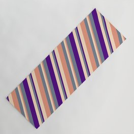 [ Thumbnail: Slate Gray, Indigo, Bisque & Dark Salmon Colored Stripes/Lines Pattern Yoga Mat ]