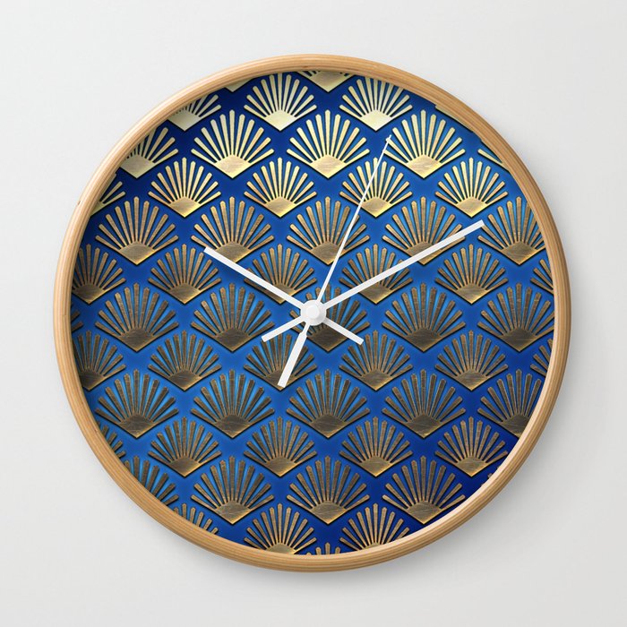Art Deco Pattern | Gatsby Blue Gold Metallic Wall Clock