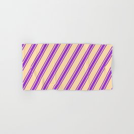 [ Thumbnail: Tan and Dark Orchid Colored Lines/Stripes Pattern Hand & Bath Towel ]