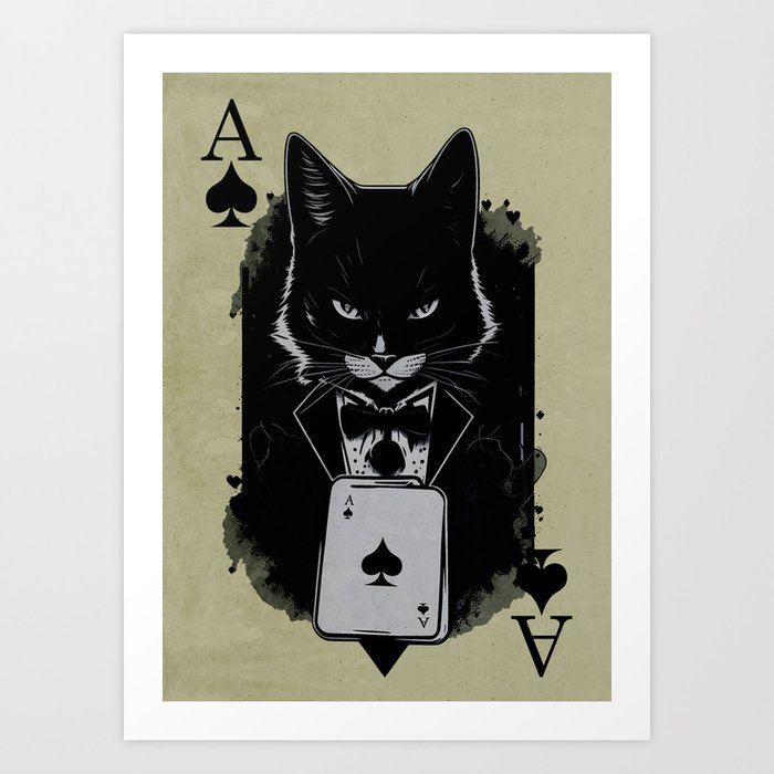Black Cat Ace of Spades Playing Cards Art Print
