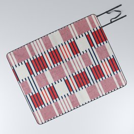 Bold minimalist retro stripes // midnight blue neon red and dry rose geometric grid  Picnic Blanket
