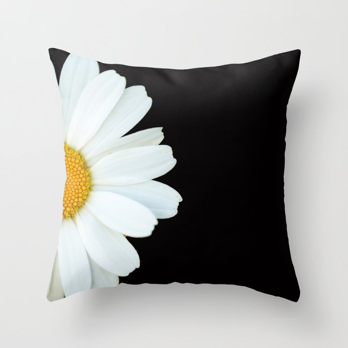 Hello Daisy - White Flower Black Background #decor #society6 #buyart Throw Pillow