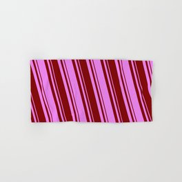 [ Thumbnail: Maroon & Violet Colored Lined Pattern Hand & Bath Towel ]