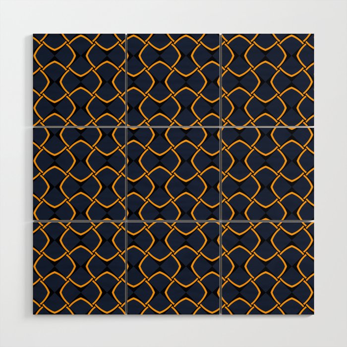 Geometric pattern no.2 with black, blue and gold Wood Wall Art