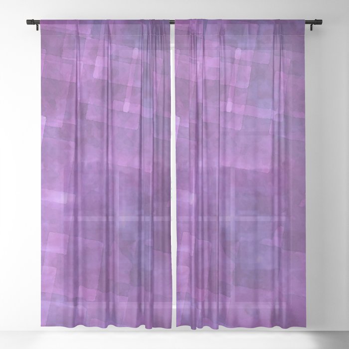 Abstract Purple Squares Digital Painting Sheer Curtain By Wim Designs