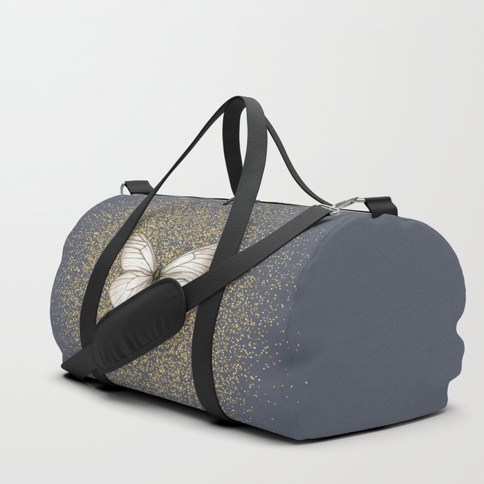 Hand-Drawn Butterfly and Golden Fairy Dust on Dark Gray Duffle Bag