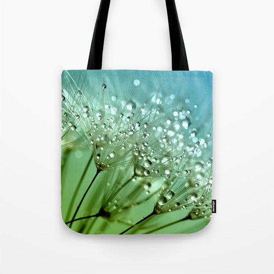 Aqua Sparkling dewdrops on a Dandelion- Flower Flowers Tote Bag