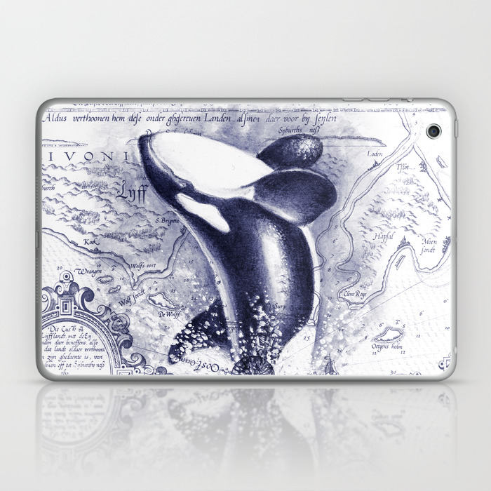 Breaching Orca Killer Whale Watercolor Ancient Blue Laptop Ipad Skin By Eveystudios Society6