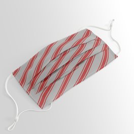 [ Thumbnail: Dark Gray & Red Colored Lined/Striped Pattern Face Mask ]